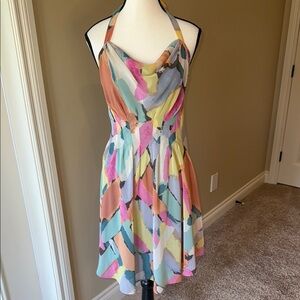 RACHEL Rachel Roy Dress Multicolor Halter Style Backless Sundress Scoop Neck Sz6